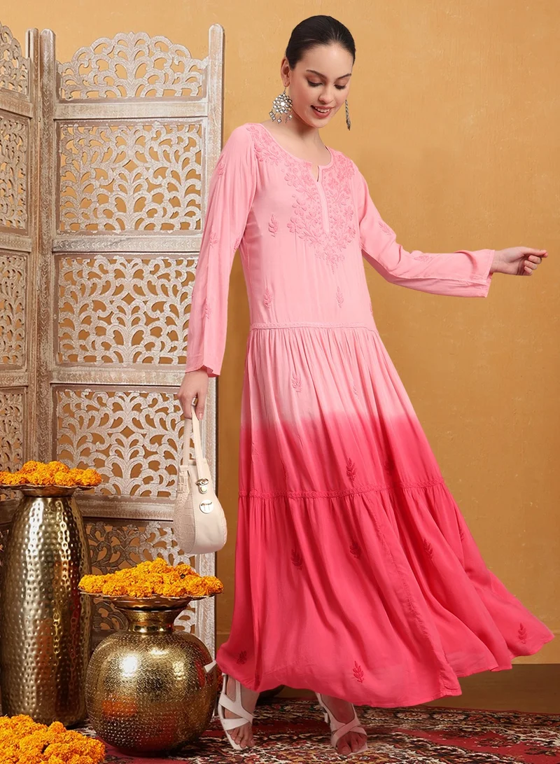 Alaya Hand Embroidered Chikankari Modal Ombre Jalabiya-AL4047