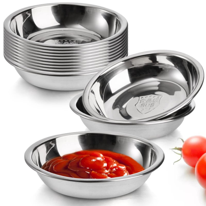 Fasmov 12 Pack 3.75 inches 18/8 Stainless Steel Sauce Bowl Round Seasoning Dishes Sushi Dipping Bowl Saucers Bowl Mini - Image 1