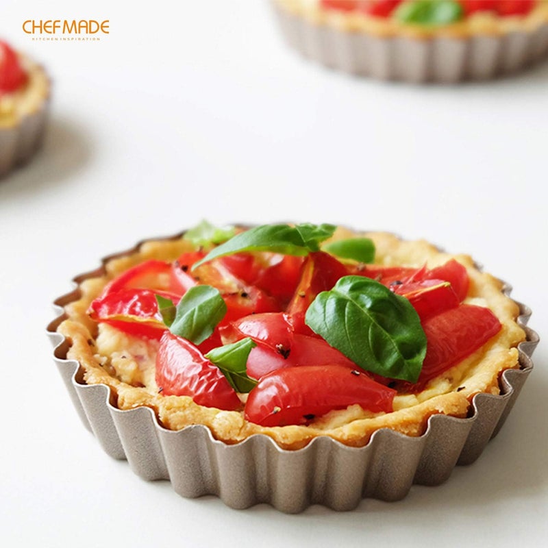chefmade Mini Tart Pan Set, 4-Inch 4Pcs with Removable Loose Bottom Non-Stick Round Quiche Bakeware for Oven and Instant Pot Baking (Champagne Gold) - Image 4