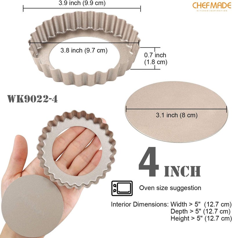 chefmade Mini Tart Pan Set, 4-Inch 4Pcs with Removable Loose Bottom Non-Stick Round Quiche Bakeware for Oven and Instant Pot Baking (Champagne Gold) - Image 2