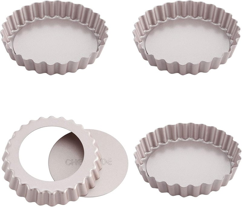 chefmade Mini Tart Pan Set, 4-Inch 4Pcs with Removable Loose Bottom Non-Stick Round Quiche Bakeware for Oven and Instant Pot Baking (Champagne Gold) - Image 1