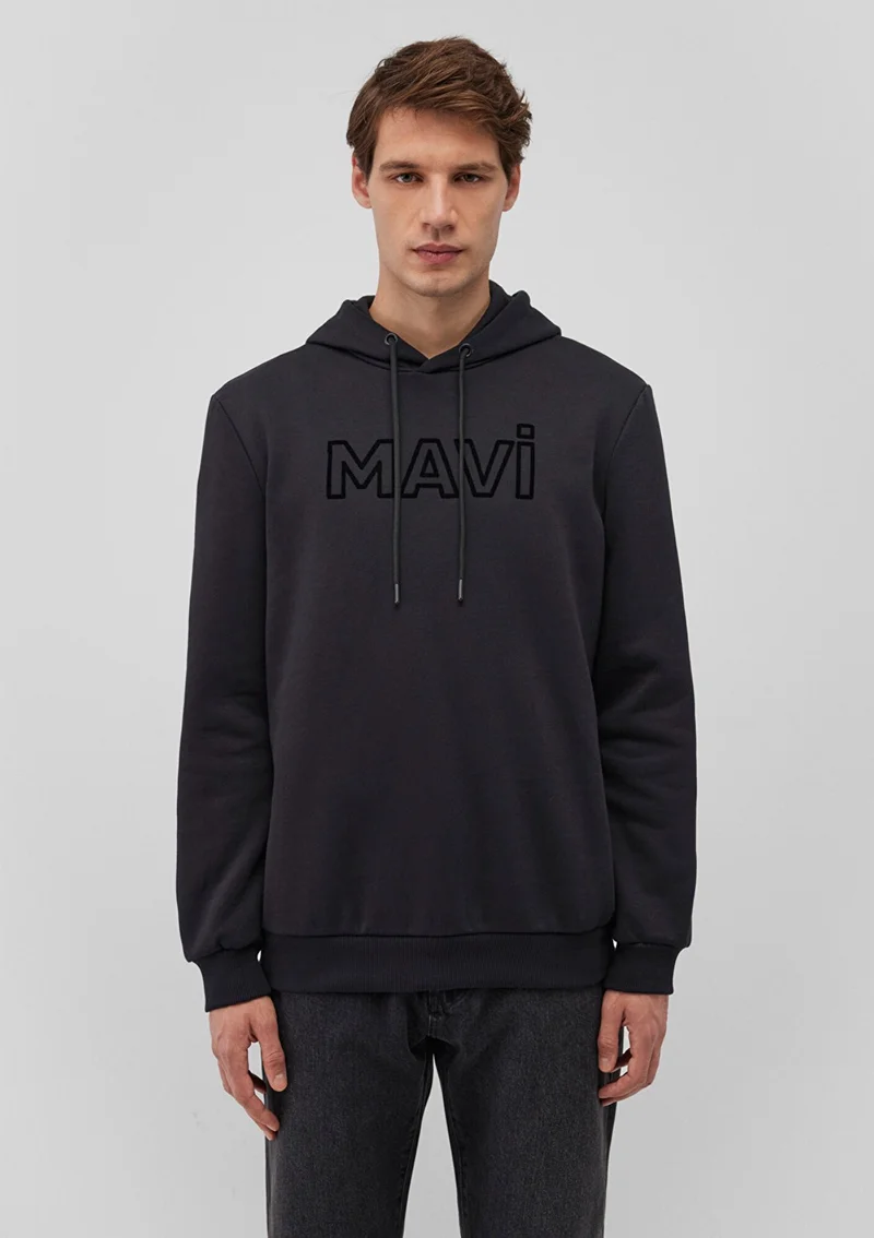MAVI Blue Logo Printed Hooded Black Sweatshirt 0610941-900
