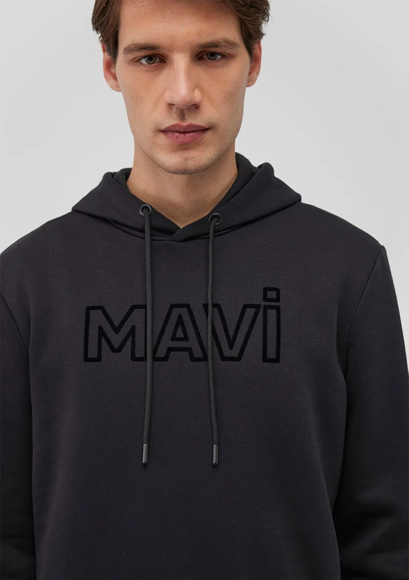 MAVI Blue Logo Printed Hooded Black Sweatshirt 0610941-900