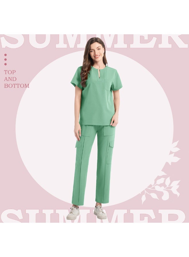 Loquat Womens Medical Scrubs Set Medical Uniform Set Light Green - Image 1