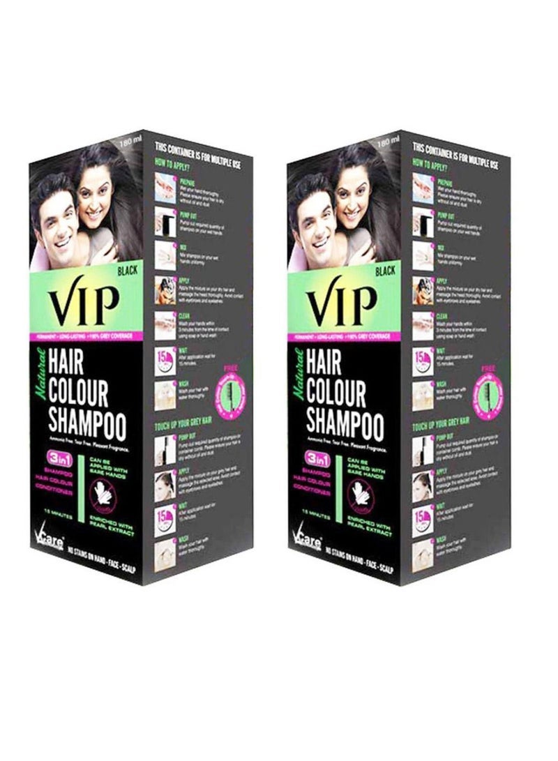VIP Natural Hair Colour Shampoo Black 180ml (Pack of 2) - Image 1