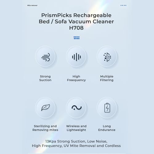PRISMPICKS Wireless Vacuum Cleaner for Bed, Mattress, Sofa, Soft Toys, Carpets | Rechargeable-USB Type-C, 13Kpa Strong Suction, Low Noise, High Frequency, UV Light, Mite Removal, 600 watt (White) - Image 5
