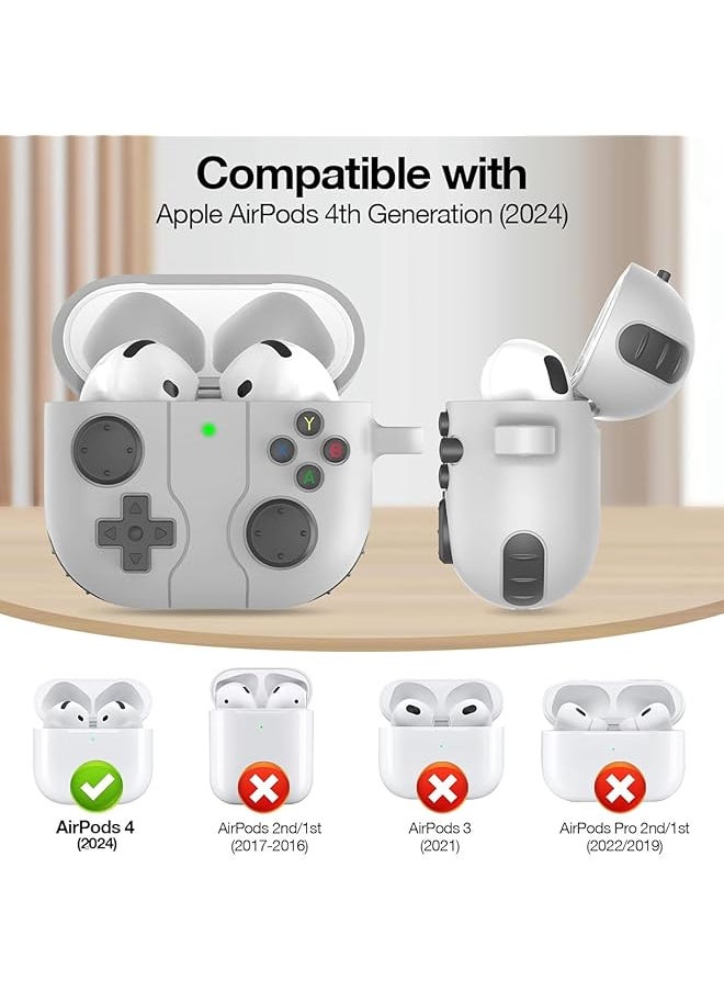 erorex - Case For Airpods 4 Case Cover With Keychain Classic Handheld Game Console Design Shockproof Protective Skin Cover Gray - Image 1