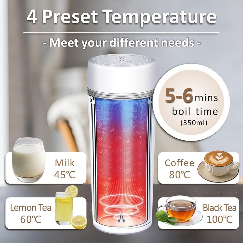YIMI Portable Electric Kettle for Travel, Mini Hot Water Boiler for Tea Coffee Milk, 350ml Stainless Steel Small Water Kettle Heater with 4 Adjustable Temperature, Keep Warm, Auto Off for Trip, Office, Car - Image 3