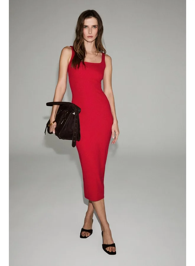 GRIMELANGE TRESLEY Women's Soft and Stretchable Fabric V-Neck Slim Fit Long Red Dress.