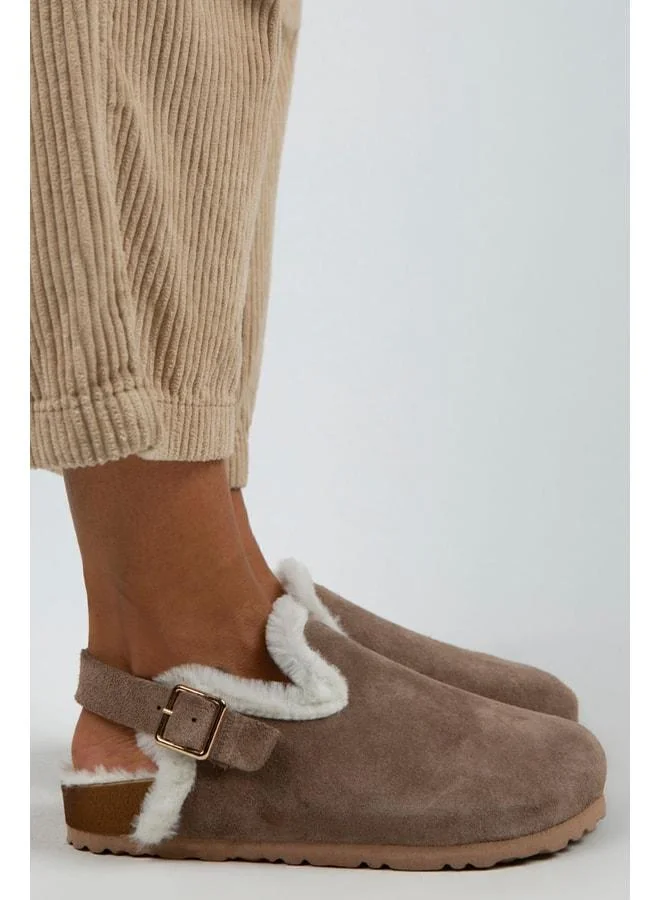 Manijero  Holly Fur Women's Genuine Leather Belted Buckle Fur Beige Suede Sandals. for Women | Best Price UAE
