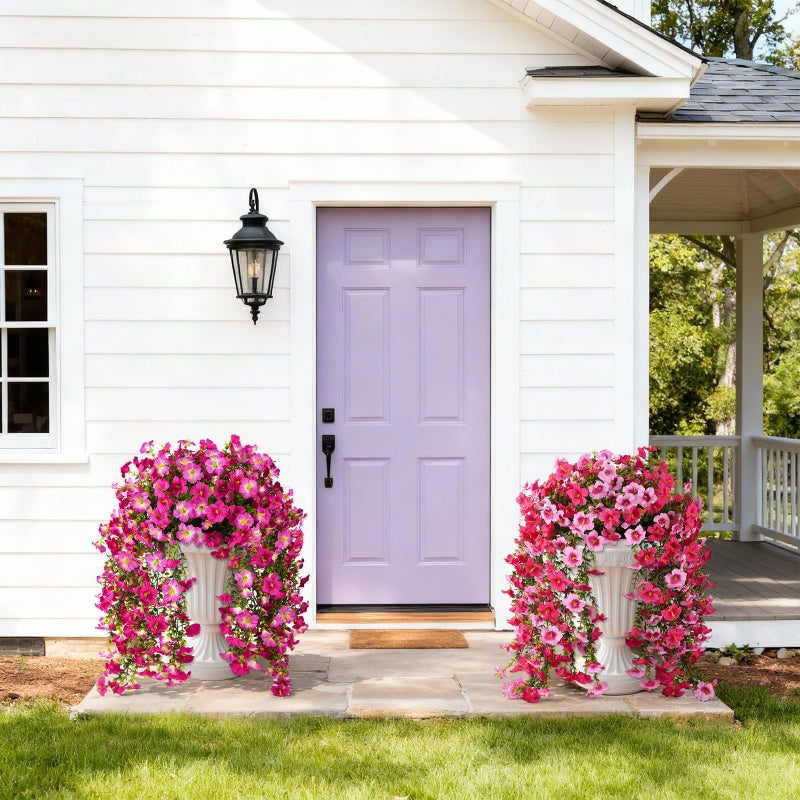 ZFProcess Artificial Hanging Flowers Plants for Outdoor Spring Summer Decoration, 2PCS Faux Silk Morning glory UV Resistant Look Real for Outside Home Indoor Planter Porch Garden Yard Decor(Purple Red Pink) - Image 3
