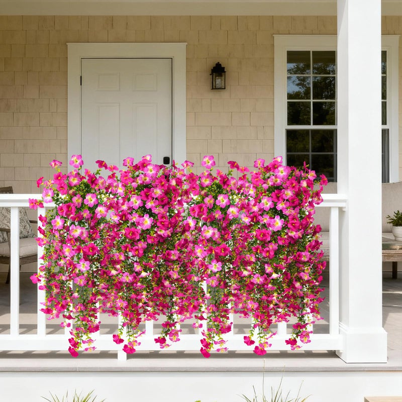 ZFProcess Artificial Hanging Flowers Plants for Outdoor Spring Summer Decoration, 2PCS Faux Silk Morning glory UV Resistant Look Real for Outside Home Indoor Planter Porch Garden Yard Decor(Purple Red Pink) - Image 4
