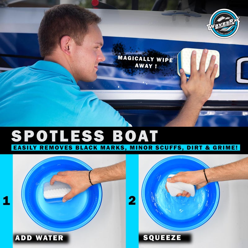 WavesRx PWC & Boat Erasers - Boat Cleaner Pads & Polishing Sponges for Grime & Scuffs - Marine Eraser for Scuffs,Dirt, Salt & Grime - Cleaning Supplies for Jet Ski Boat Accessories Marine Cleaning Kit - Image 3