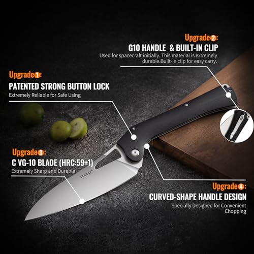 TACRAY Folding Kitchen Chef Knife, 5.49" Foldable Camping Knife with 10cr15mov Stainless Steel Blade, Anti-skidding and Ergonomic Designed G10 Handle for both Indoor and Outdoor Cooking - Image 2