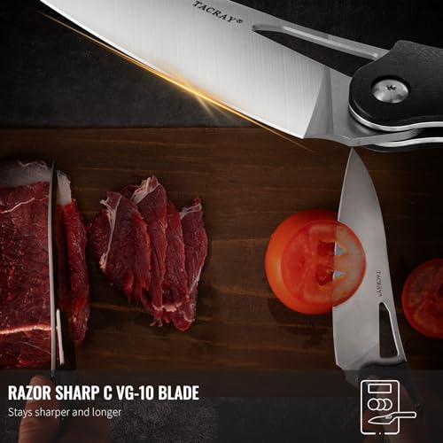 TACRAY Folding Kitchen Chef Knife, 5.49" Foldable Camping Knife with 10cr15mov Stainless Steel Blade, Anti-skidding and Ergonomic Designed G10 Handle for both Indoor and Outdoor Cooking - Image 3