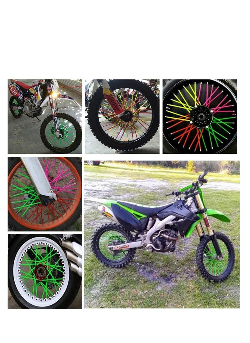 SYOSI - Wheel Spoke Wraps 72Pcs Universal Motorcycle Spoke Skins Cover Cycle Decoration Protector Pipe for Motocross Bike Bicycle Wheelchair Motorcycle Green - Image 1
