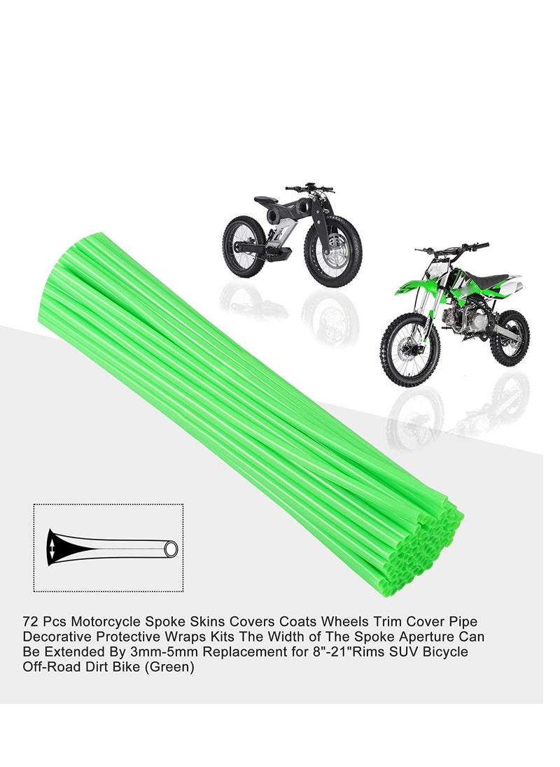 SYOSI - Wheel Spoke Wraps 72Pcs Universal Motorcycle Spoke Skins Cover Cycle Decoration Protector Pipe for Motocross Bike Bicycle Wheelchair Motorcycle Green - Image 1