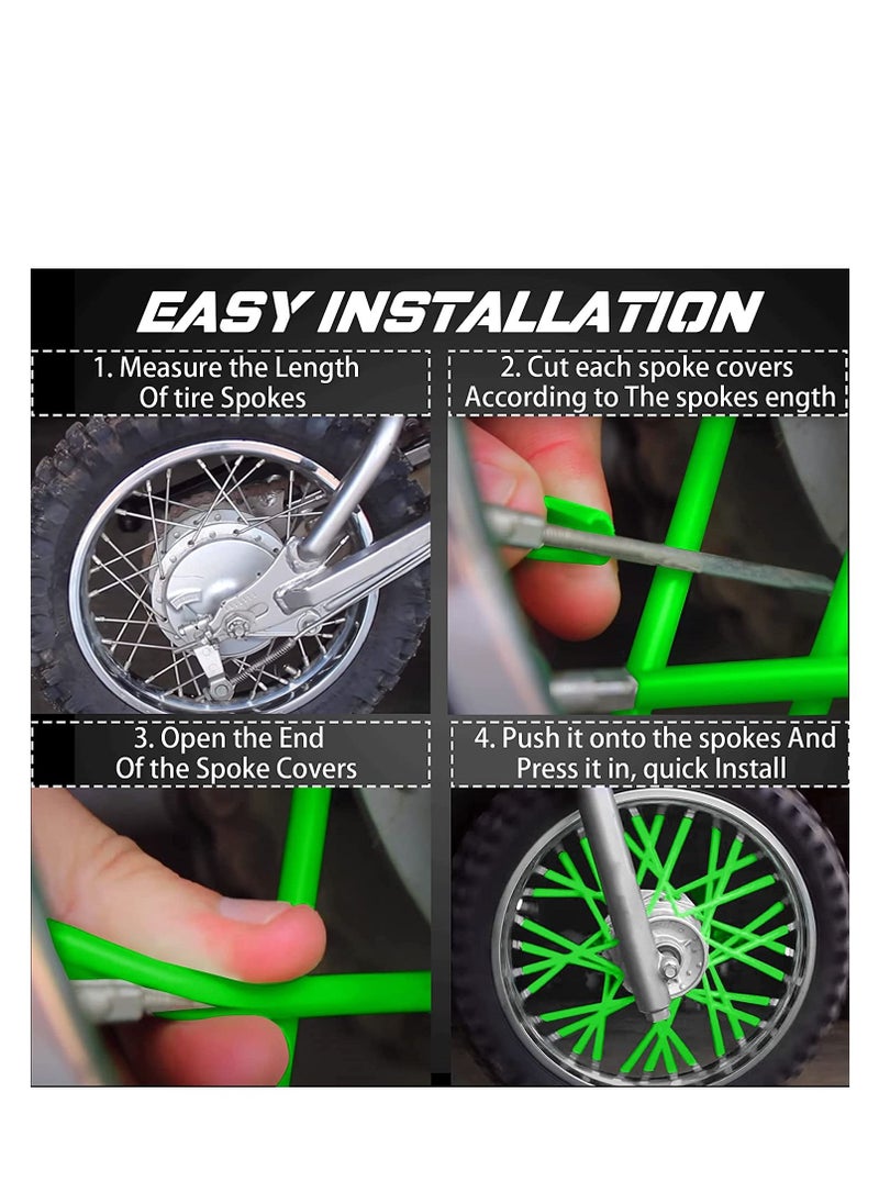 SYOSI - Wheel Spoke Wraps 72Pcs Universal Motorcycle Spoke Skins Cover Cycle Decoration Protector Pipe for Motocross Bike Bicycle Wheelchair Motorcycle Green - Image 1