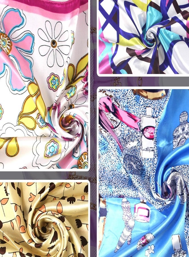 شينج زي مجموعة إكسسوارات أزياء نسائية من XINGZI مكونة من 10 قطع من الأوشحة الحريرية المربعة ذات الأنماط والألوان المختلطة، تشمل وشاح الرقبة، وعصابة الرأس، وعصابة الخصر، وربطة الشعر، وإكسسوارات تزيين الشعر (ألوان مختلطة عشوائية). - Image 5