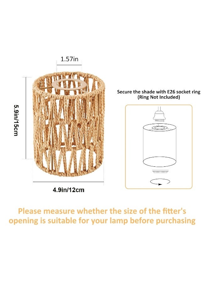 2 Pack Rattan Lamp Shade, Retro Small Wicker Lamp Shade Replacement,Woven Pendant Light Lampshade Cover for Chandelier, Lamp Holder, Ceiling Fan Light Bulb, Pendant Light, Floor Lamps, 4.9x6.3inch