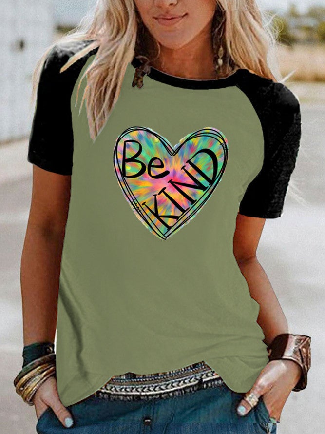 Wish Kind Love Pattern Printed Raglan Contrast Short Sleeve T-Shirt - Image 4