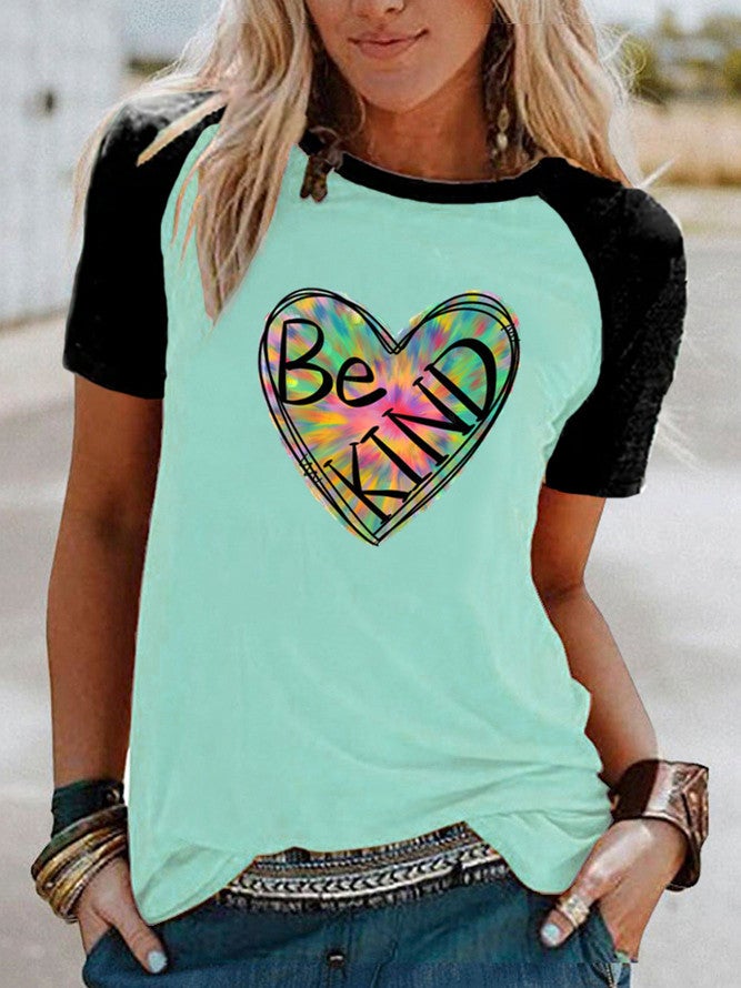 Wish Kind Love Pattern Printed Raglan Contrast Short Sleeve T-Shirt - Image 1