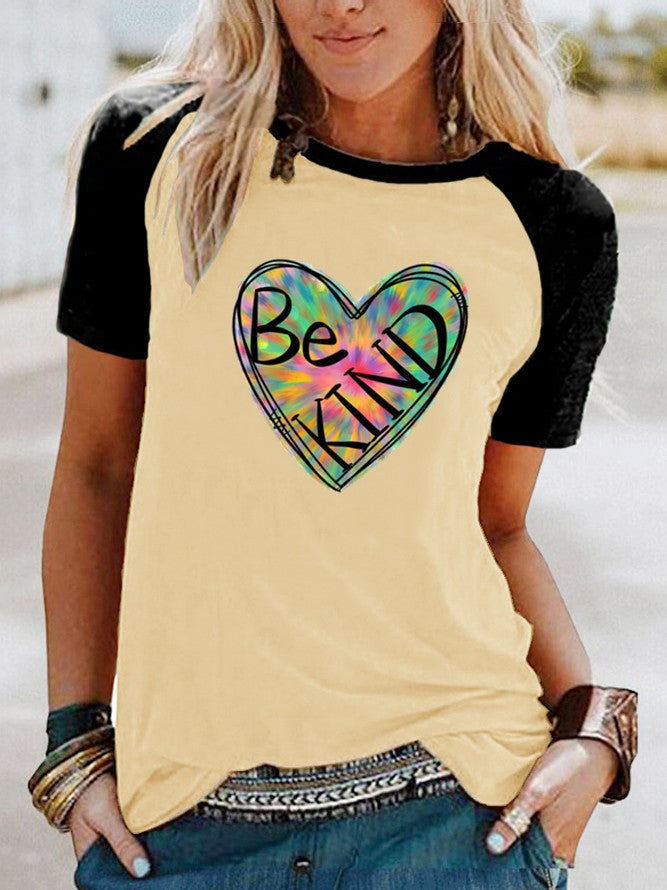 Wish Kind Love Pattern Printed Raglan Contrast Short Sleeve T-Shirt - Image 3