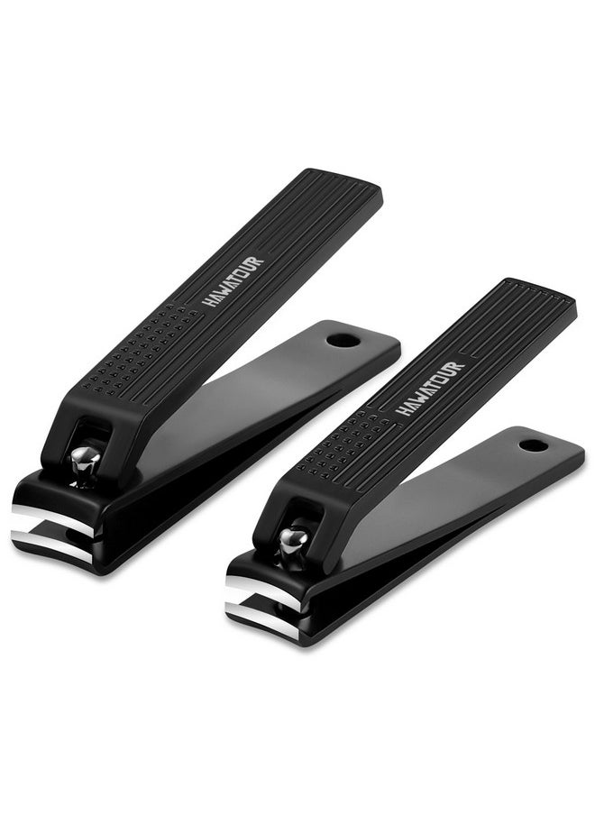 HAWATOUR HAWATOUR Nail Clippers Set, Ultra Sharp Curved Blade Fingernail and Toenail Clipper Cutters with Visibly Tin Case, Squares and Stripes, Black  - Image 1