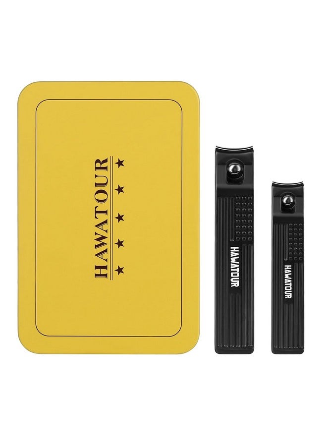 HAWATOUR HAWATOUR Nail Clippers Set, Ultra Sharp Curved Blade Fingernail and Toenail Clipper Cutters with Visibly Tin Case, Squares and Stripes, Black  - Image 2