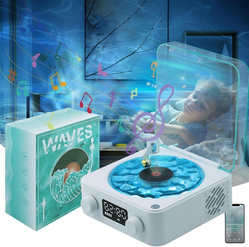 CPENSUS Retro-Style Wireless Waves Bluetooth Speaker, Aqua Vinyl Speaker, The Waves Vinyl Player with Ambience Light and Clock for Bedroom, Office, Party, 5 Watts Output - Image 1