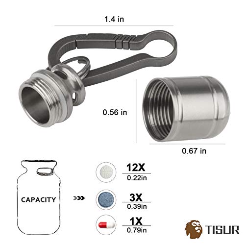 TISUR Portable Pill Cases, Metal Titanium Pill Holder Pocket Pill Box Keychain Waterproof Pill Bottle Medicine Organizer Case Container for Travel Purse Outdoor Camping - Image 2