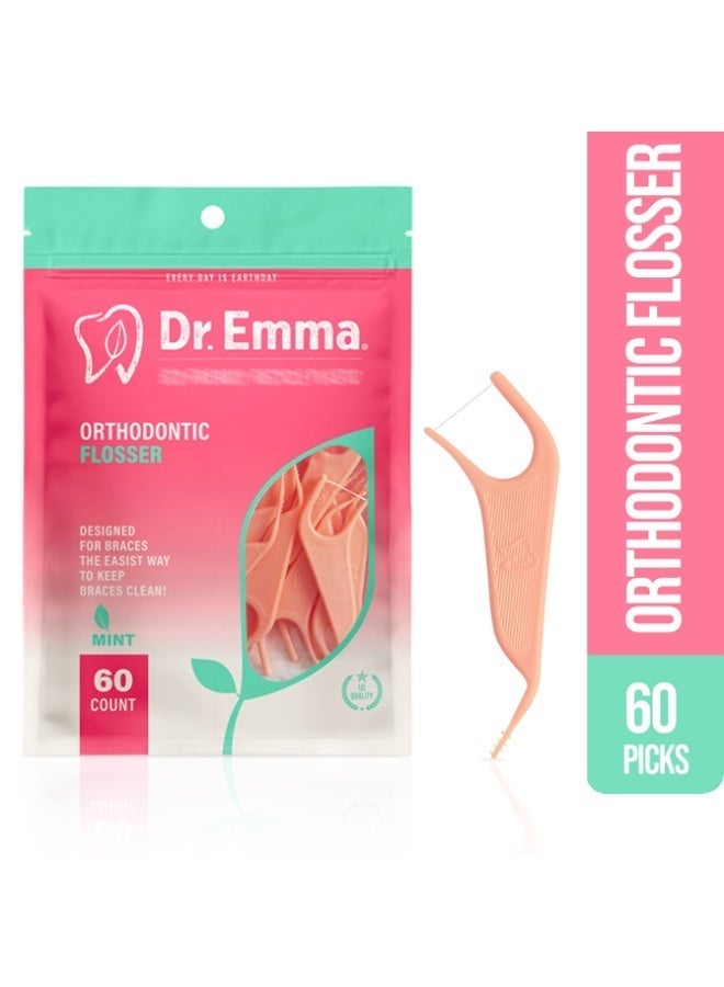 Dr.Emma Dr. Emma Orthodontic Flossers for Braces, Ortho Dental Floss Picks, Mint Flavor 60 Count/Bag (Pink, 5pack) - Image 2