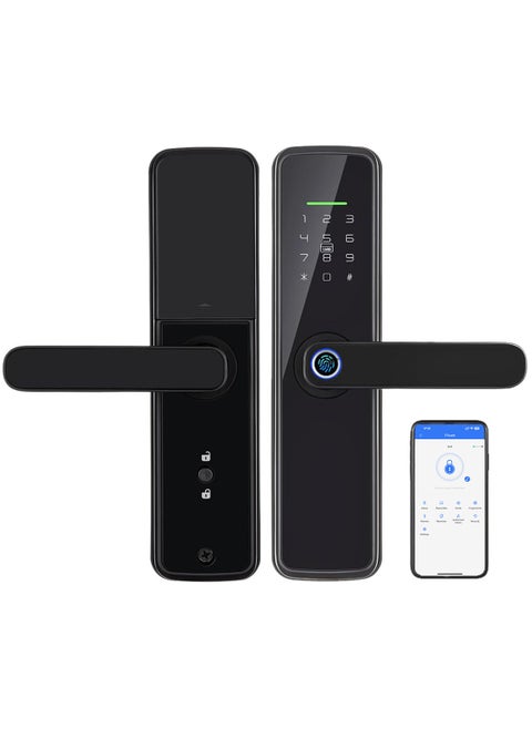قفل ذكي، إصدار TT Lock WiFi، لا يتطلب محورًا، إصدار GCC، قفل باب ببصمة الإصبع مع لوحة مفاتيح تعمل باللمس، سهل التركيب للباب الأمامي والمنزل والمكتب وAirbnb