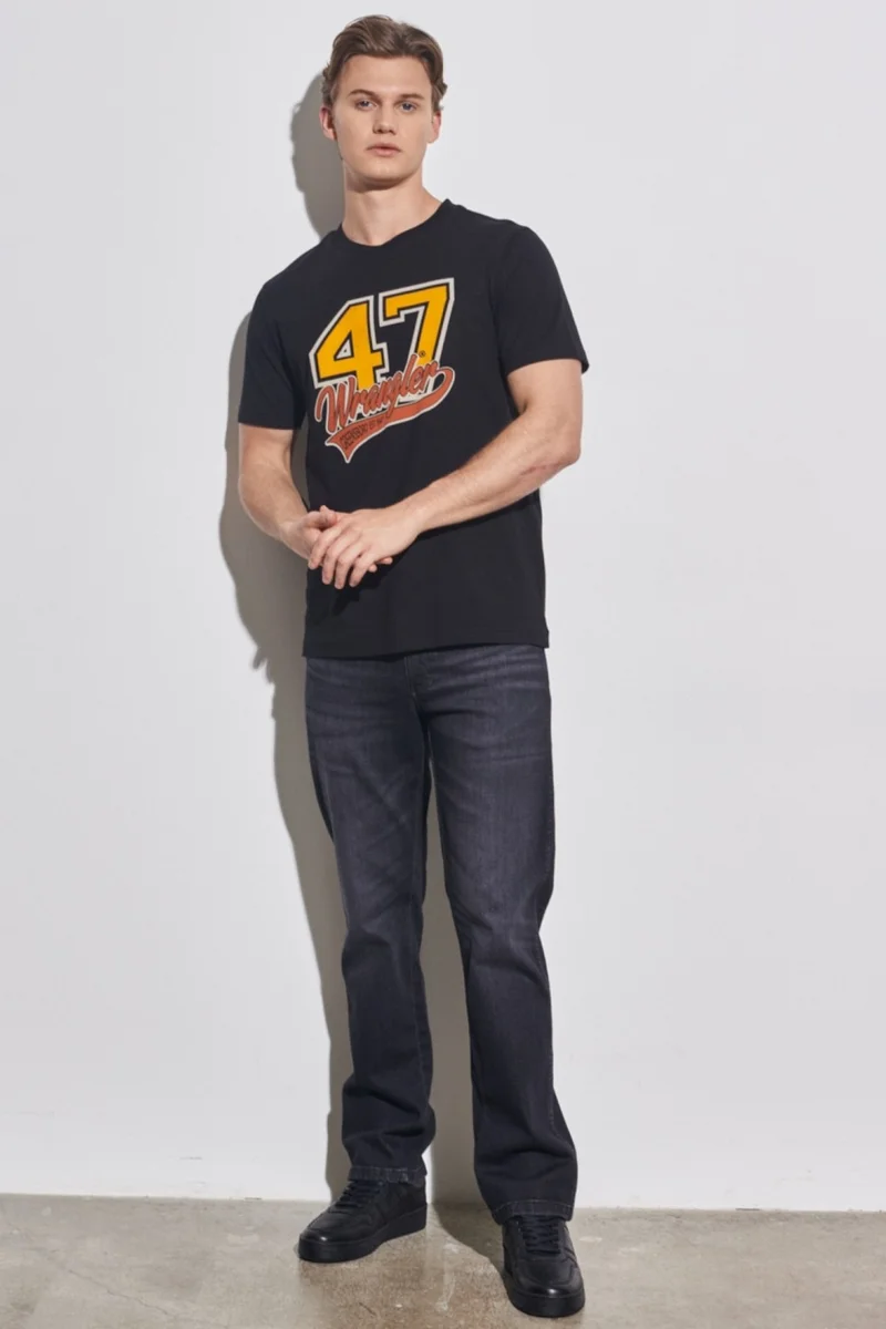 رانجلر Regular Fit Normal Cut Cotton Crew Neck Black T-Shirt