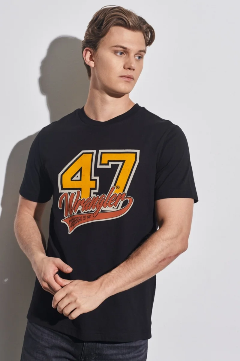 رانجلر Regular Fit Normal Cut Cotton Crew Neck Black T-Shirt