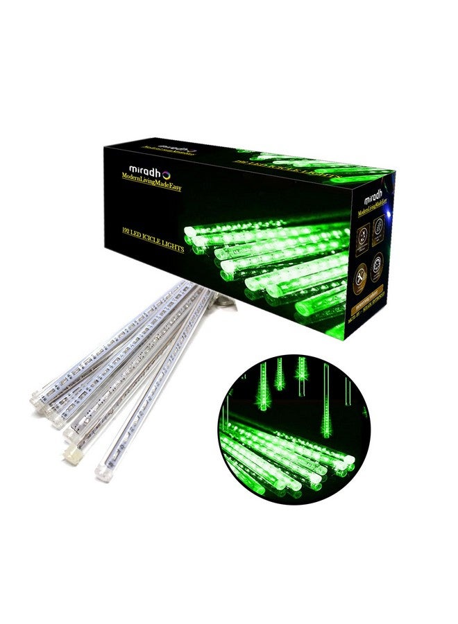 MIRADH أضواء مطر MIRADH، أضواء شلال LED بطول 11.8 بوصة 8 أنابيب 192 ليد، أضواء تساقط الجليد لعيد الديوالي لتزيين المنزل شجرة عيد الميلاد تزيين عيد الميلاد في الهواء الطلق (أخضر) - Image 1