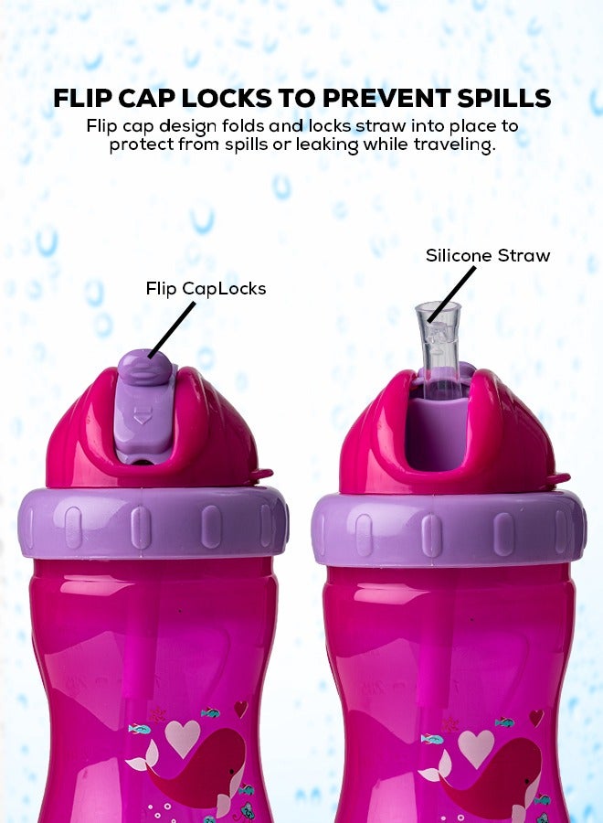 بيبي زجاجة مياه 340 ملزجاجة شرب للأطفال 340 مل للأطفال الرضع كوب مضاد للانزلاق مع فوهة سيليكون ناعمة قابلة للإزالة زجاجة مياه مزودة بشفاطة زجاجية للأطفال خالية من مادة BPA للأطفال الصغار باللون الوردي - Image 5