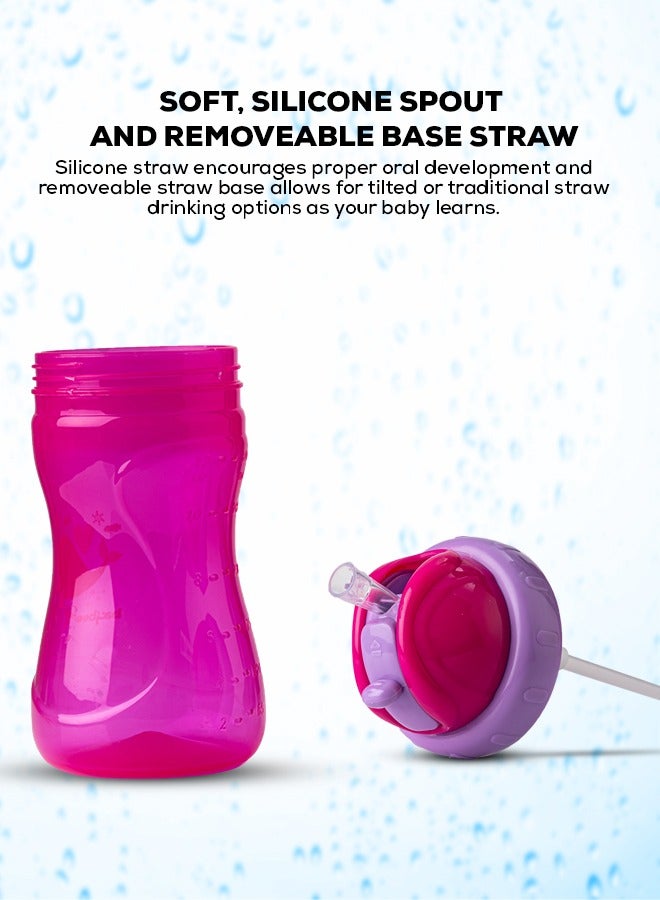بيبي زجاجة مياه 340 ملزجاجة شرب للأطفال 340 مل للأطفال الرضع كوب مضاد للانزلاق مع فوهة سيليكون ناعمة قابلة للإزالة زجاجة مياه مزودة بشفاطة زجاجية للأطفال خالية من مادة BPA للأطفال الصغار باللون الوردي - Image 4