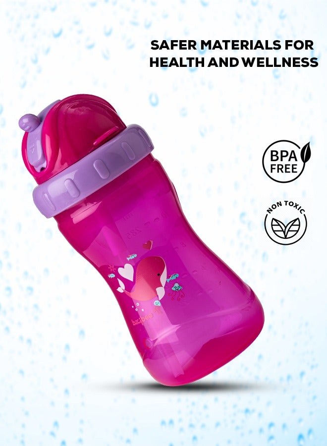 بيبي زجاجة مياه 340 ملزجاجة شرب للأطفال 340 مل للأطفال الرضع كوب مضاد للانزلاق مع فوهة سيليكون ناعمة قابلة للإزالة زجاجة مياه مزودة بشفاطة زجاجية للأطفال خالية من مادة BPA للأطفال الصغار باللون الوردي - Image 3