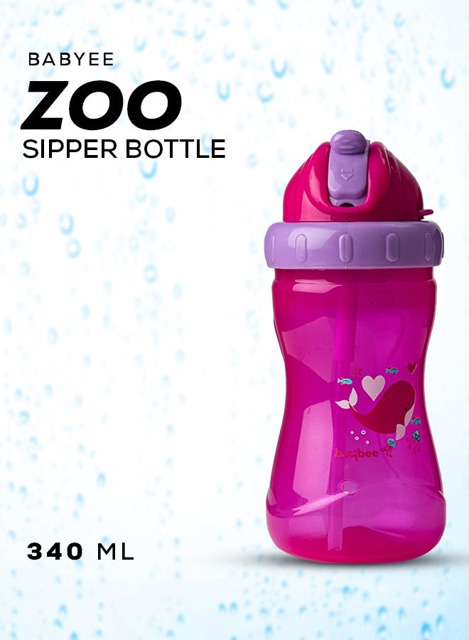بيبي زجاجة مياه 340 ملزجاجة شرب للأطفال 340 مل للأطفال الرضع كوب مضاد للانزلاق مع فوهة سيليكون ناعمة قابلة للإزالة زجاجة مياه مزودة بشفاطة زجاجية للأطفال خالية من مادة BPA للأطفال الصغار باللون الوردي - Image 2