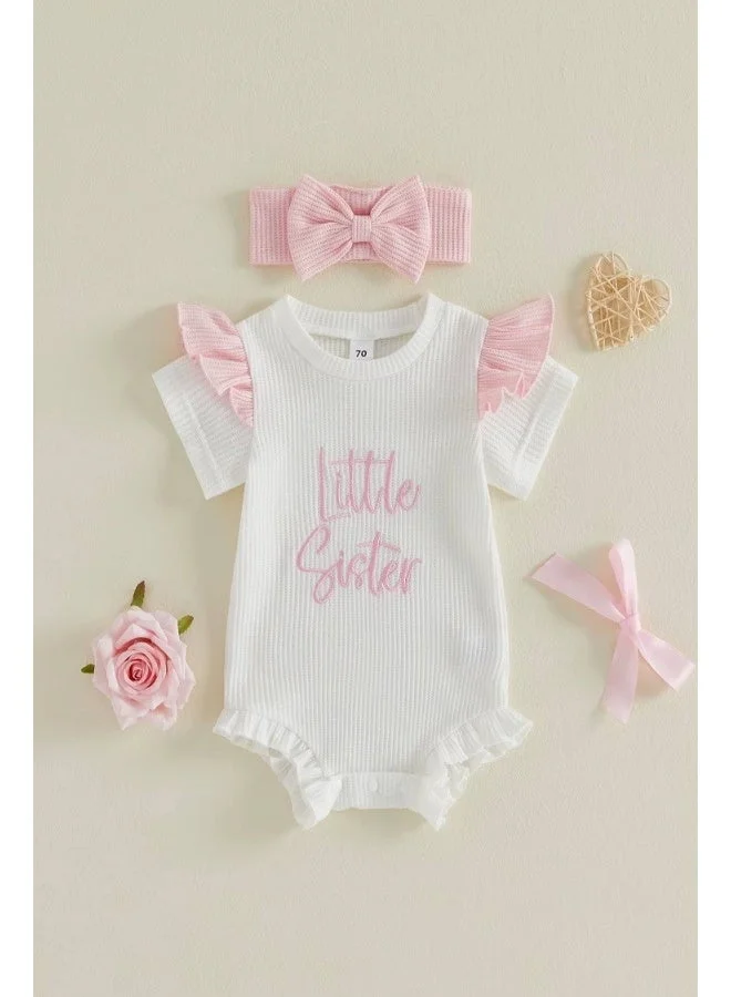 Matching Family Outfits  Baby Girl Little Sister Romper with Bow Headband, White Textured Onesie Outfit, Pink Ruffle Sleeve Infant Bodysuit for Newborn Baby Shower Gift, Photography, Birthday, Daily Wear for Women | Best Price UAE