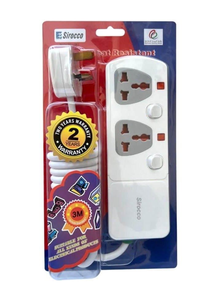 Sirocco 2 Way Extension Socket with 3M Cable - Image 1