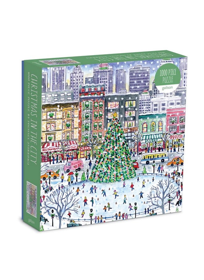 Galison Galison Michael Storrings Chirstmas in The City Puzzle, 1000 Pieces, 27” x 20” - Difficult Jigsaw Puzzle with Stunning Holiday Artwork - Thick, Sturdy Pieces, Challenging Family Activity  - Image 1