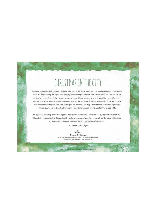 Galison Galison Michael Storrings Chirstmas in The City Puzzle, 1000 Pieces, 27” x 20” - Difficult Jigsaw Puzzle with Stunning Holiday Artwork - Thick, Sturdy Pieces, Challenging Family Activity  - Image 3