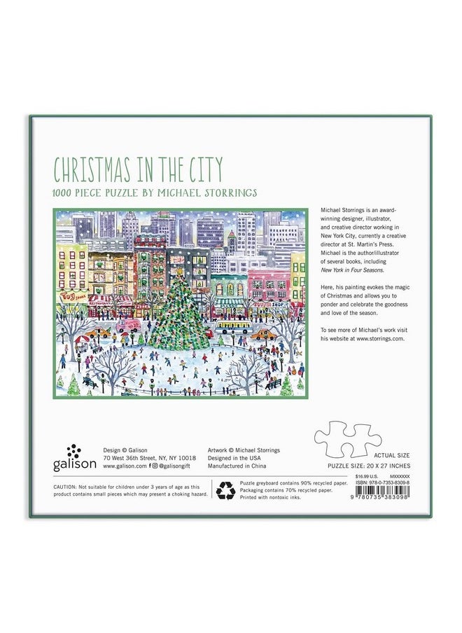 Galison Galison Michael Storrings Chirstmas in The City Puzzle, 1000 Pieces, 27” x 20” - Difficult Jigsaw Puzzle with Stunning Holiday Artwork - Thick, Sturdy Pieces, Challenging Family Activity  - Image 5