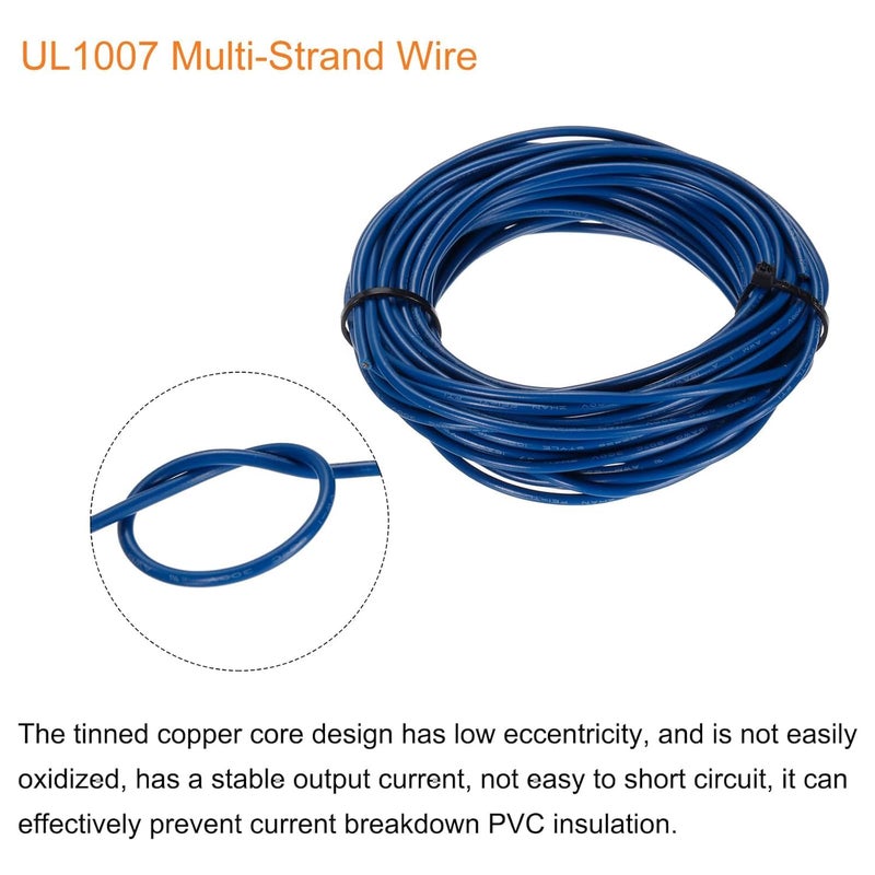 REES52 REES52 18AWG Wire 18 Gauge Stranded Wire PVC Hookup Wire Electrical Wire UL1007 Tinned Copper Wire 1 Meter Blue for Internal Connecting Wire - Image 3
