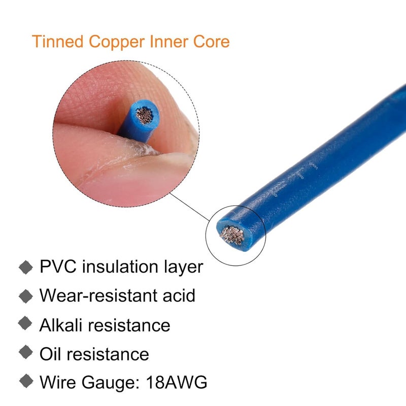 REES52 REES52 18AWG Wire 18 Gauge Stranded Wire PVC Hookup Wire Electrical Wire UL1007 Tinned Copper Wire 1 Meter Blue for Internal Connecting Wire - Image 2