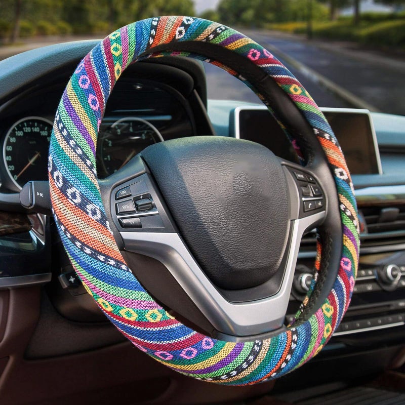 Valleycomfy Boho Steering Wheel Covers for Women Cloth Bohemian Universal 15 inch Baja Blanket Enthic - Image 2