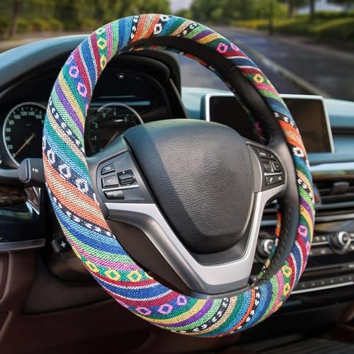 Valleycomfy Boho Steering Wheel Covers for Women Cloth Bohemian Universal 15 inch Baja Blanket Enthic - Image 1
