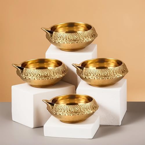 Hashcart Brass Diya for Puja Kuber Diya [ Pack of 8 ] - Handmade Indian Puja Oil Lamp for Diwali Decorations - Diwali Diyas Indian Return Gifts [ Size 2.5 inch, Small ] Hashcart® - Image 1